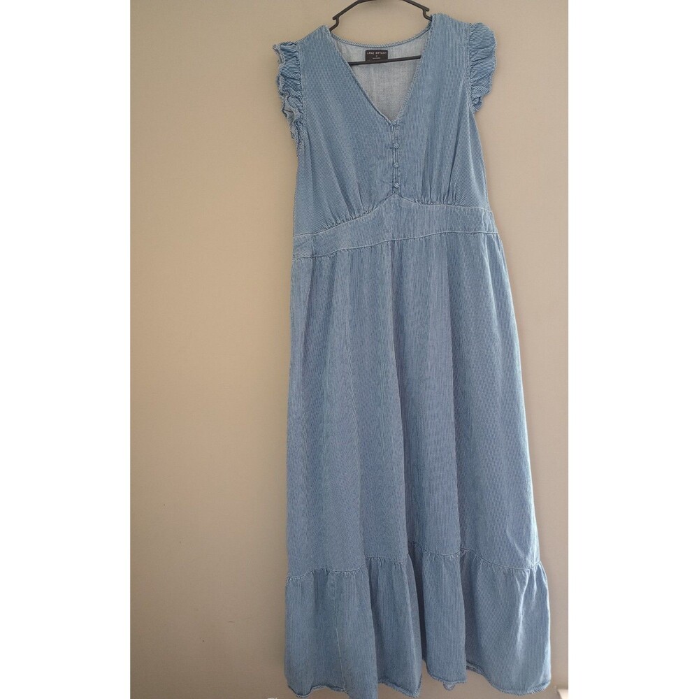 Lane Bryant Pinstripe Maxi Lyocell Linen Blend Dress Cap Sleeves Size 18